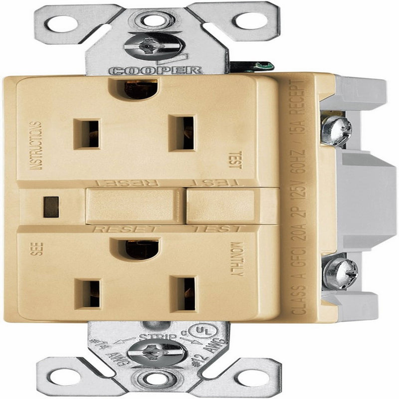 Eaton VGF15V 15-Amp 2-Pole 3-Wire 125-Volt Duplex Ground Fault Circuit Interrupter, Ivory