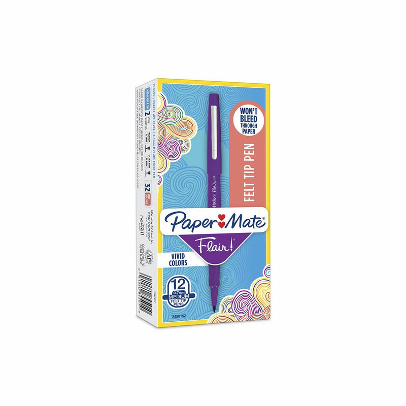 Paper Mate Flair Felt Tip Pens, Medium Point (0.7mm), Purple, 12 Count