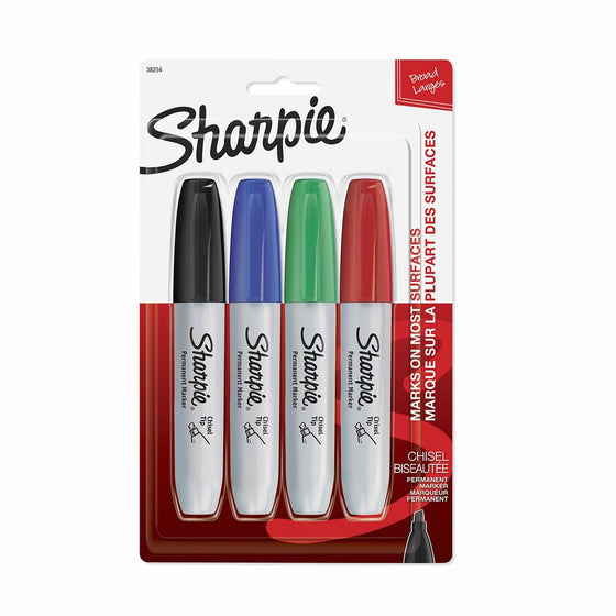 Sharpie Permanent Markers, Chisel Tip, Classic Colors, 4 Count