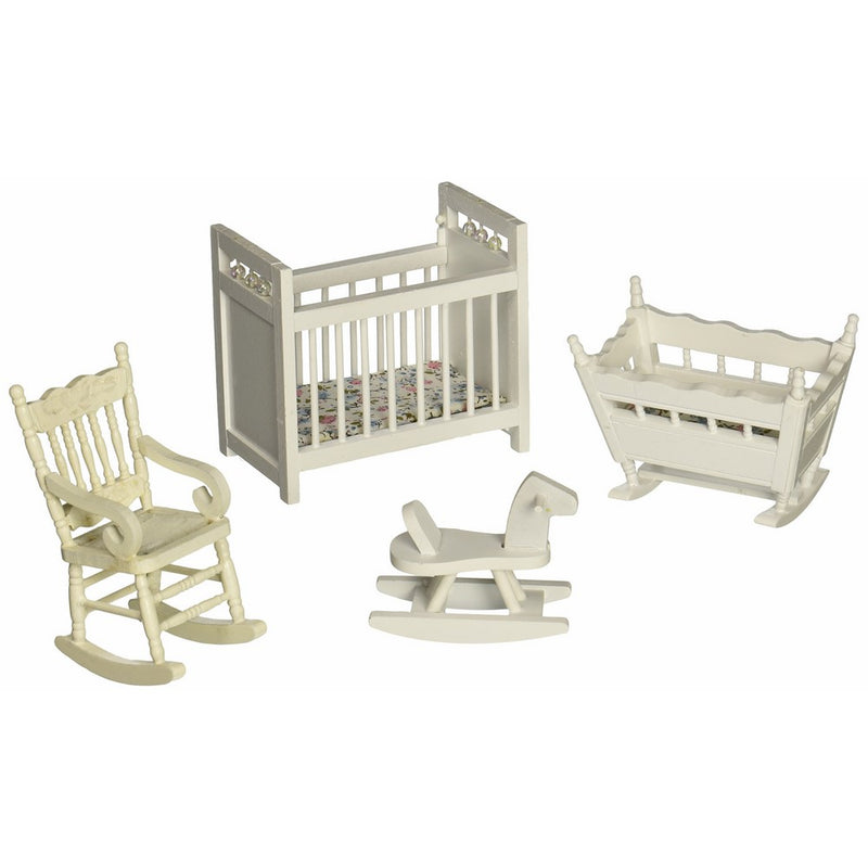 Melissa & Doug Classic Wooden Dollhouse Nursery Furniture (4 pcs) - Crib, Bassinette, Rocker, Rocking Horse