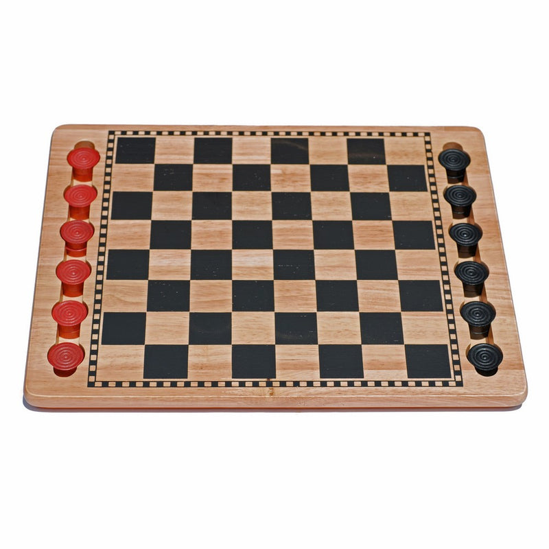 WE Games Solid Wood Checkers Set - Red & Black Traditional Style with Grooves for Wooden Pieces