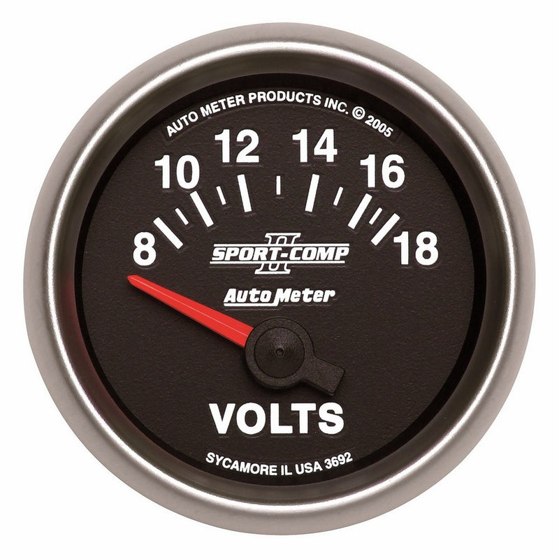 Auto Meter 3692 Sport-Comp II 2-1/16" 8-18V Short Sweep Electric Voltmeter