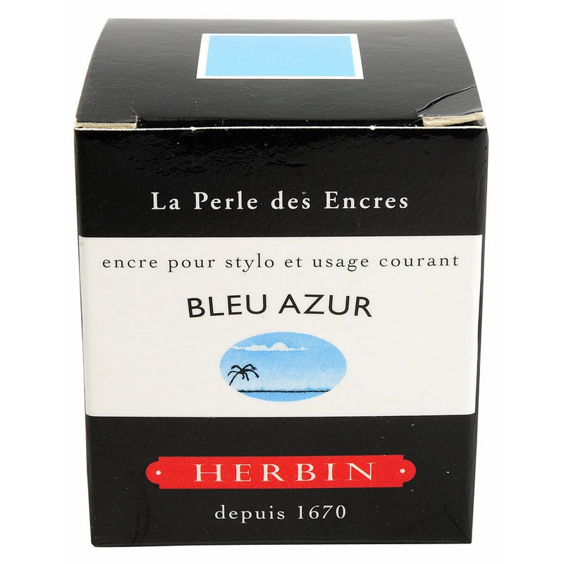 J. Herbin Fountain Pen Broadleu Azur Noire Bottled Ink
