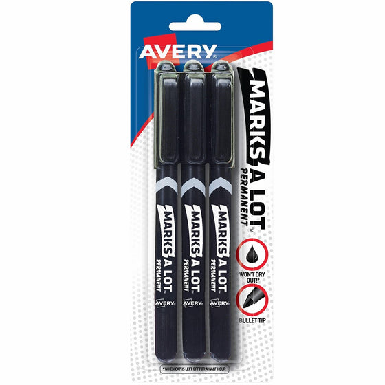 Marks-A-LotFine Point Permanent Markers, Black, Pack of 3 (29837)