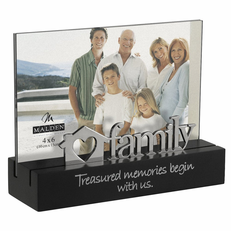 Malden International Designs Family Desktop Expressions with Silver Word Attachment Picture Frame, 4x6, Black