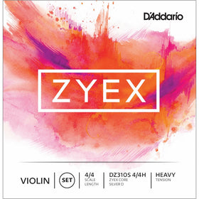 D'Addario Zyex Violin String Set with Silver D, 4/4 Scale, Heavy Tension