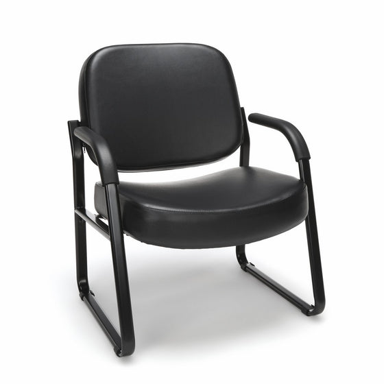 OFM Big and Tall Reception Chair with Arms - Anti-Microbial/Anti-Bacterial Vinyl Mid-Back Guest Chair, Black (407-VAM)