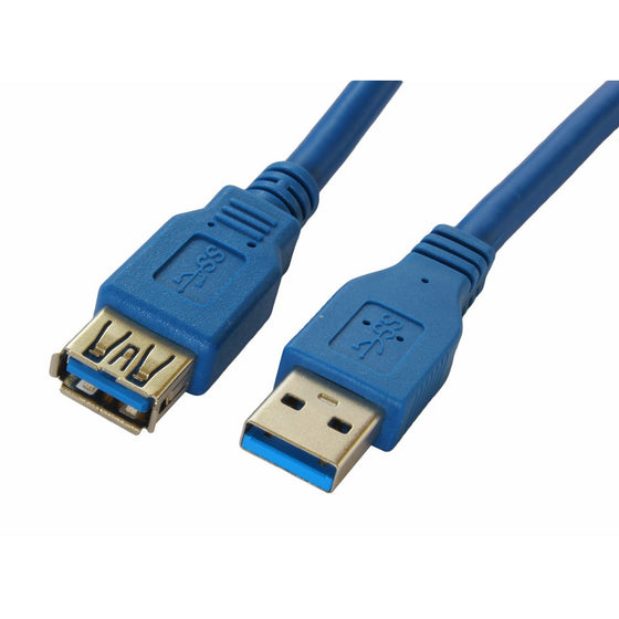 Superspeed USB 3.0 Type A Male to Type A Female 28AWG Extension Cable (3 Feet, Blue)