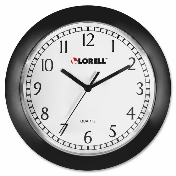 Lorell Wall Clock with Arabic Numerals, 9-Inch, White Dial/Black Frame