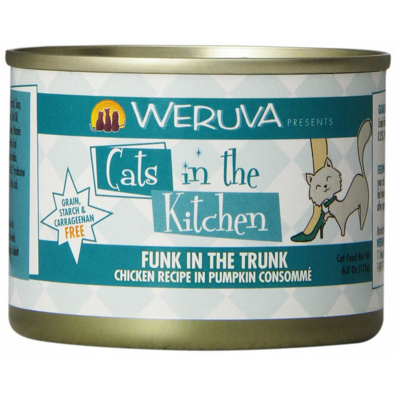 Weruva Cats in the Kitchen, Funk in the Trunk with Chicken in Pumpkin Consomme Cat Food, 6oz Can (Pack of 24)