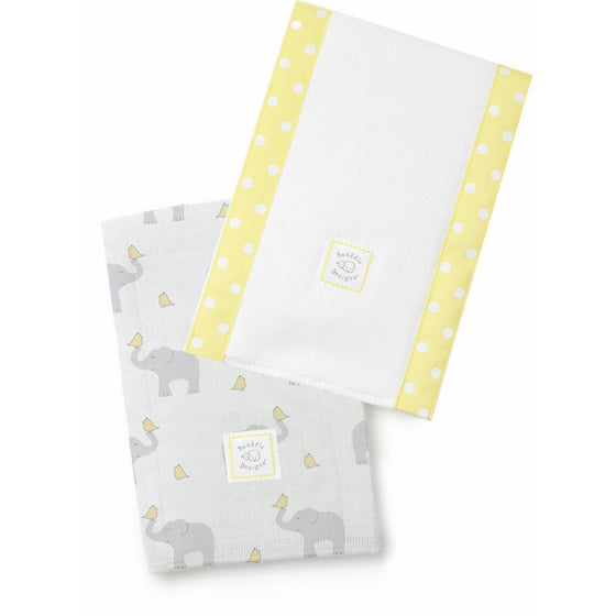 SwaddleDesigns Baby Burpies, Set of 2 Cotton Burp Cloths, Elephant and Yellow Chickies