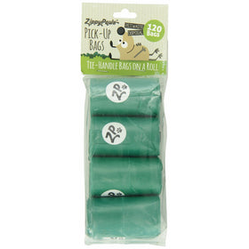 ZippyPaws Dog Poop Waste Pick-Up Bags on Rolls, 120-count (8 Rolls), Green Unscented
