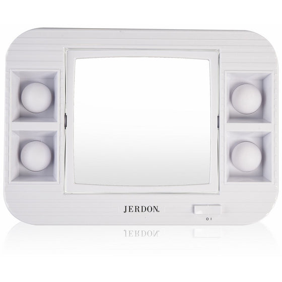 Jerdon J1015 LED Lighted Makeup Mirror with 5x Magnification, White Finish