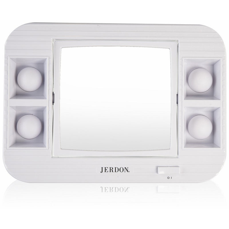 Jerdon J1015 LED Lighted Makeup Mirror with 5x Magnification, White Finish