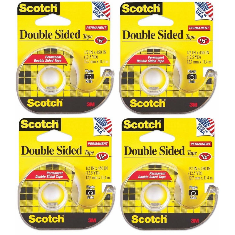 Scotch 137 Double-Sided Office Tape with Hand Dispenser, 1/2 x 450 Inches (Pack of 4)
