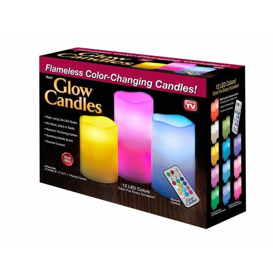 Ontel Glow Candles – Flameless Color-Changing Candles, 3 Battery-operated LED Pillar Candles with Remote (Real Wax)