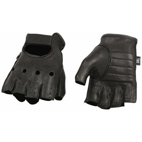 Shaf International Deer Skin Fingerless Gloves with Gel Padded Palm (Black, Medium)