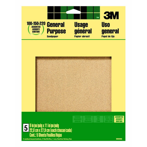 3M 9005NA 9-Inch by 11-Inch Aluminum Oxide Sandpaper, Assorted