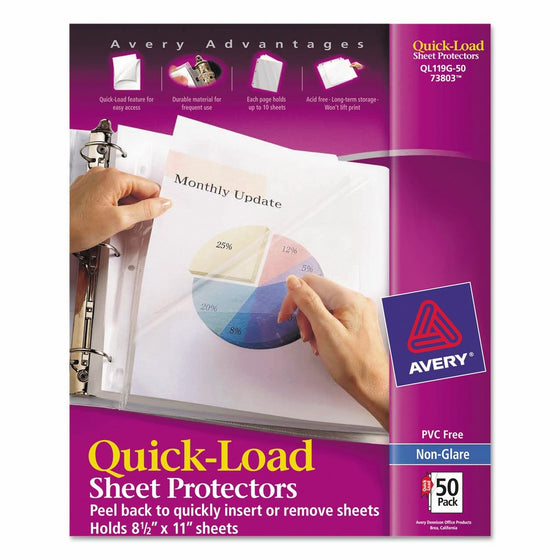 Avery 73803 Quick Top & Side Loading Sheet Protectors, Letter, Non-Glare (Box of 50)