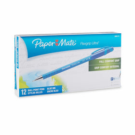 Paper Mate FlexGrip Ultra Stick Ball Pen, Fine Point, 0.80 mm, Blue Barrel, Blue Ink (9660131), Pack of 12