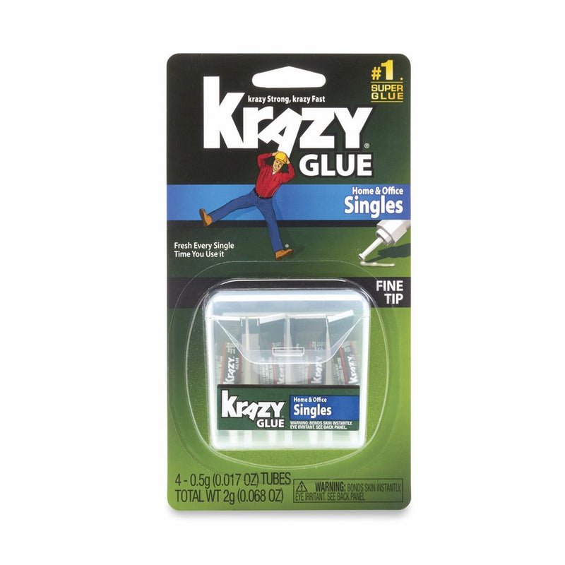 Krazy Glue Home & Office Super Glue, Single-Use Tubes, Fine Tip, 0.5 Grams, 4 Count