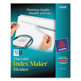 Avery Print & Apply Clear Label White Tab Dividers, Index Maker Easy Apply Strip, 12-Tab Divider Set (11428)