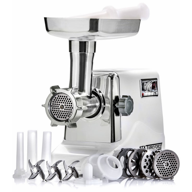 STX International STX-3000-TF Turboforce Electric Meat Grinder & Sausage Stuffer - 3 Speed - Heavy Duty (1200 Watts) - Size #12-4 Grinding Plates, 3 Stainless Blades, 3 Sausage Tubes & Kubbe