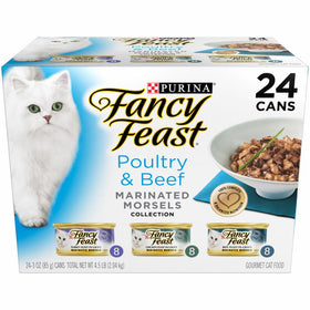 Purina Fancy Feast 50000258192 Poultry & Beef Marinated Morsels Collection Wet Cat Food Variety Pack - Twenty-Four (24) 3 oz. Cans