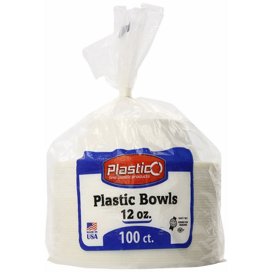 Plastico 12 OuncePlastic Bowls, White, 100 Count