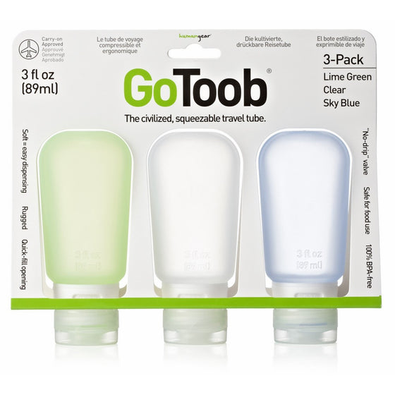 Humangear GoToob, 3-Pack, Large (3oz), Clear/Green/Blue