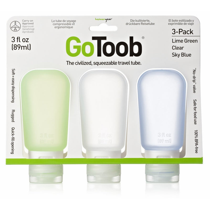 Humangear GoToob, 3-Pack, Large (3oz), Clear/Green/Blue