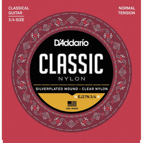 D'Addario EJ27N 3/4 Student Nylon Fractional Classical Guitar Strings, Normal Tension