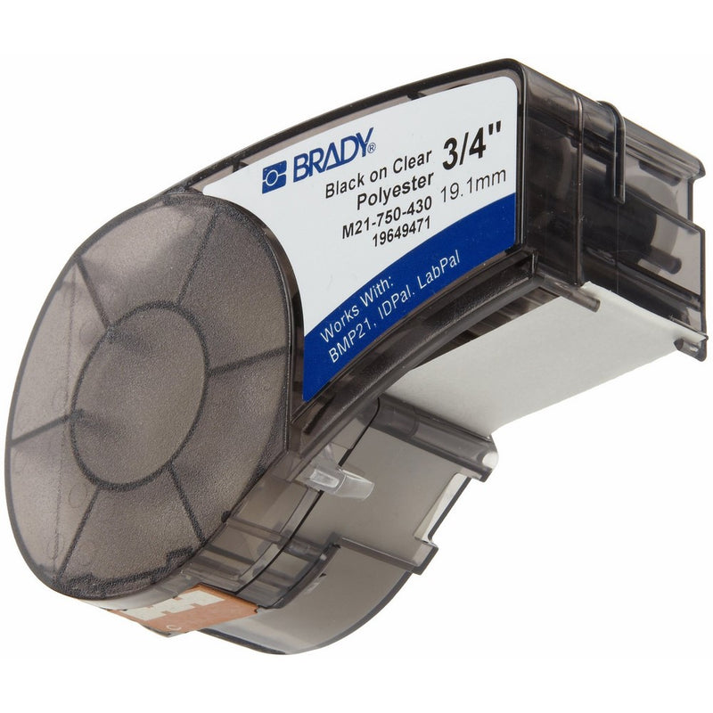 Brady M21-750-430 21' Length, 0.75" Width, B-430 Clear Polyester, Black On Clear Color, BMP 21 Mobile Printer ID PAL And LABPAL Printer Label