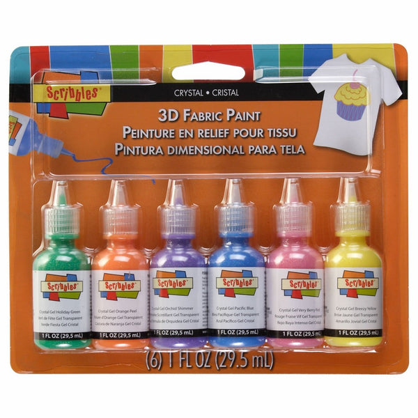 Scribbles 18533 3D Fabric Paint 1 Ounce 6/Pkg-Crystals