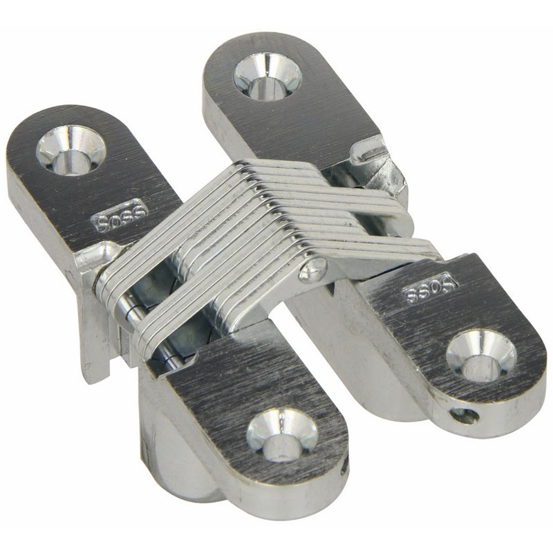 SOSS 208US26DMortise Mount Invisible Hinge with 4 Holes, Zinc, Satin Chrome Finish, 2-3/4" Leaf Height, 5/8" Leaf Width, 23/32" Leaf Thickness, #8 x 1-1/4" Screw Size