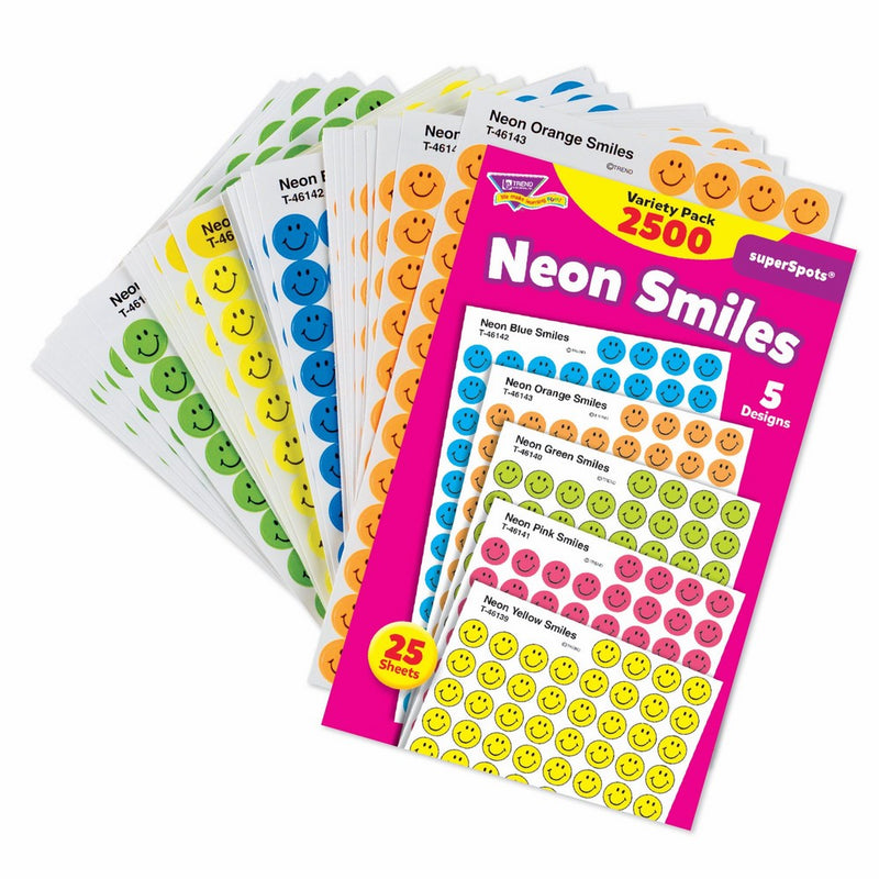 TREND enterprises, Inc. Neon Smiles superSpots Stickers Variety Pack, 2500 ct