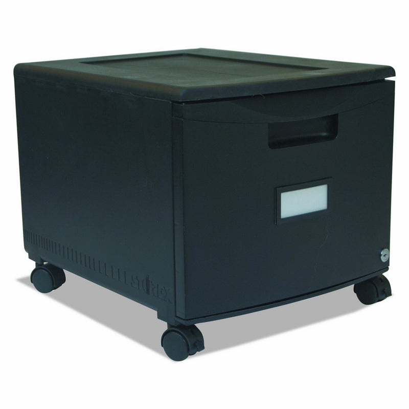 Storex Single Drawer Mini File Cabinet with Lock and Casters, Legal/Letter Size 18.25 x 14.75 x 12.75 Inches, Black (STX61259B01C)