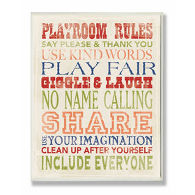 The Kids Room by Stupell Playroom Rules In Four Colors Rectangle Wall Plaque, 11 x 0.5 x 15, Proudly Made in USA