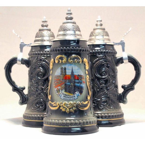 Munich Marienplatz Black Shield German Beer Stein .25 L Made in Germany ONE Mug