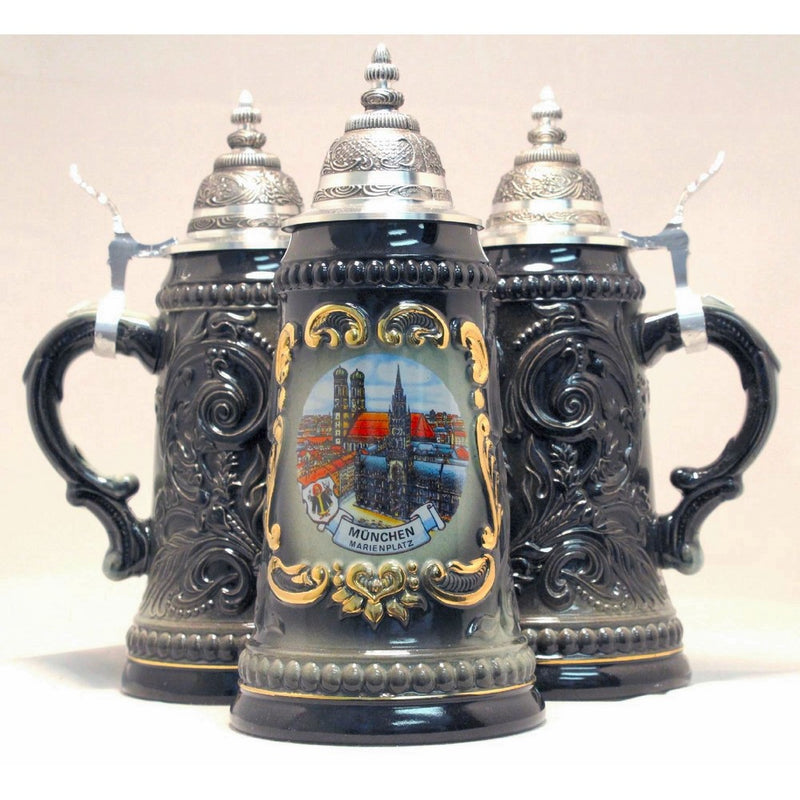 Munich Marienplatz Black Shield German Beer Stein .25 L Made in Germany ONE Mug