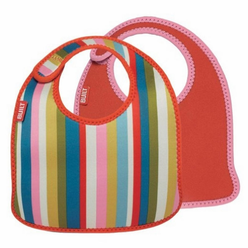 Built 2 Piece Mess Mate Infant Bib, In Baby Pink Stripe