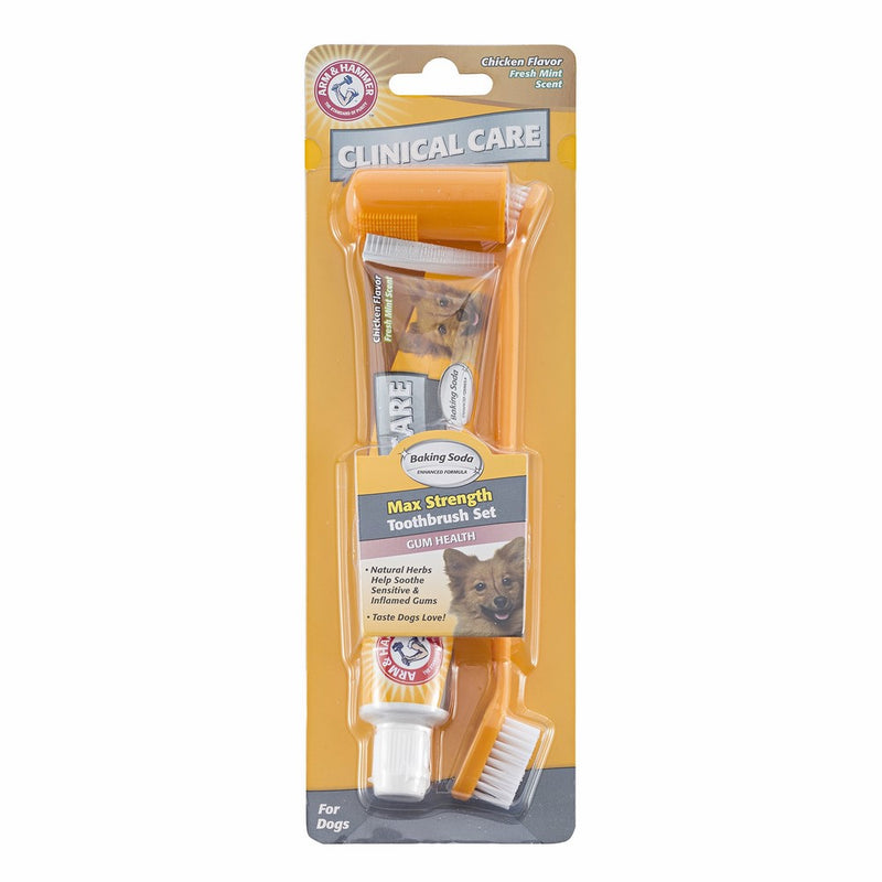 Arm & Hammer Clinical Pet Care Dental Gum Health Kit for Dogs | Contains Toothpaste, Toothbrush & Fingerbrush | Soothes Inflamed Gums, 3-Piece Kit, Chicken Flavor