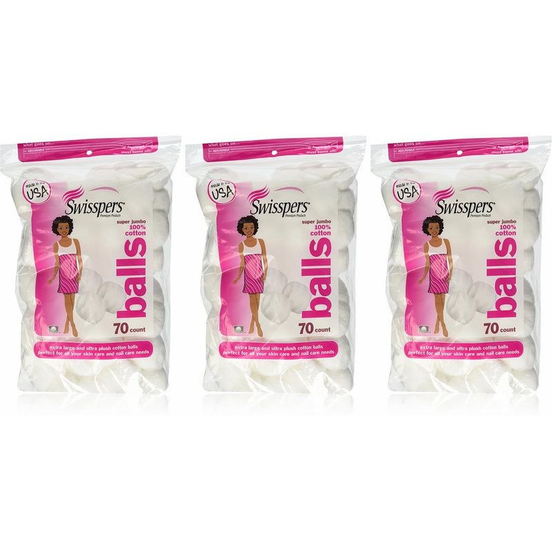 Swisspers Cotton Balls Jumbo Plus Size, 70 Count (Pack of 3)