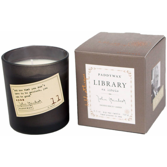 Paddywax Library Collection John Steinbeck Scented Soy Wax Candle, 6.5-Ounce, Smoked Birch & Amber