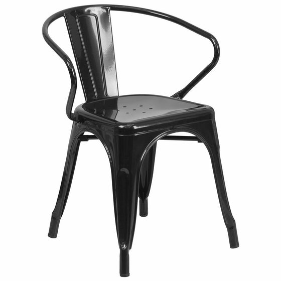 Flash Furniture Metal Chair with Arms, Black