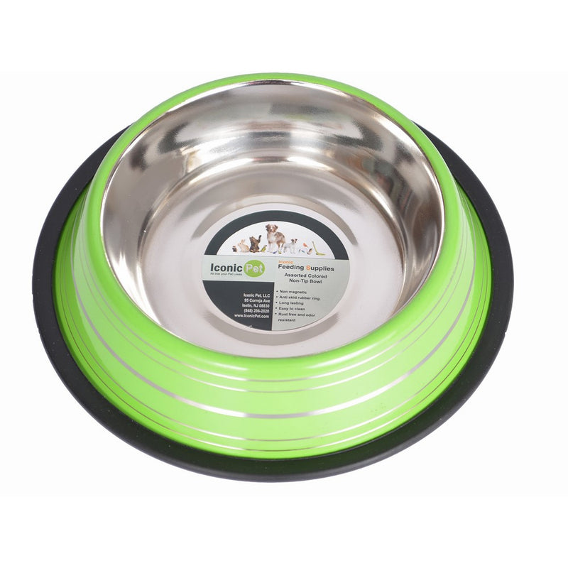 Iconic Pet Color Splash Stripe Non-Skid Pet Bowl, 24-Ounce, Green