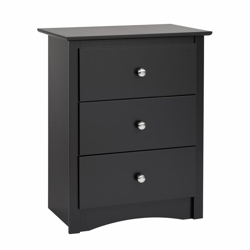 Prepac BDC-2403 Sonoma Nightstand, Tall 3-Drawer, Black