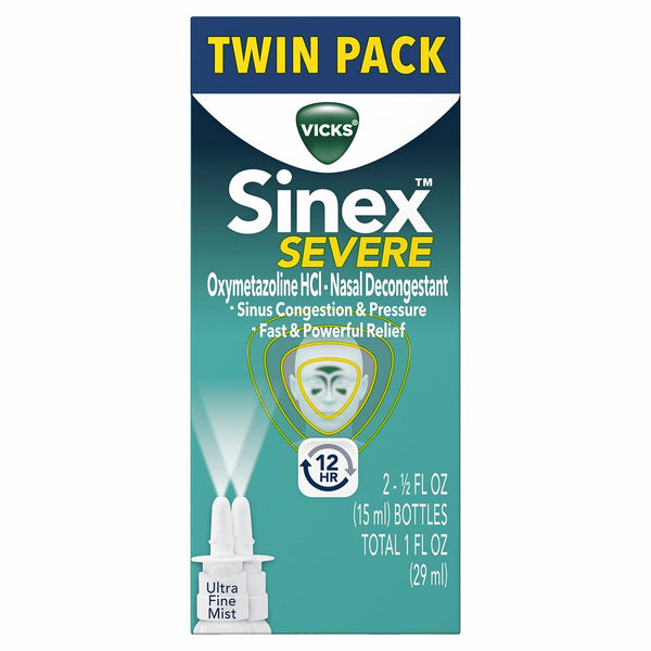 Vicks Sinex Severe Sinus and Nasal Spray, Ultra Fine Mist, 0.5 Fl oz (Pack of 2)