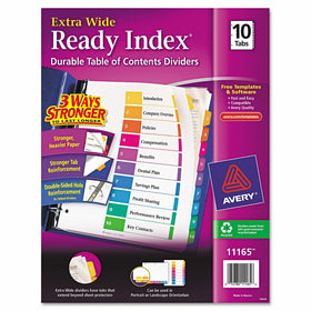 Avery Extrawide Ready Index Dividers, Laser/Ink Jet, 9.5 x 11 Inches, Assorted, 10 Tabs, 1 Set (11165)