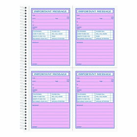 TOPS Phone Message Book, Spiral Bound, 2-Part, Carbonless, White and Canary, 4 Messages per Page, 400 Sets (4009)